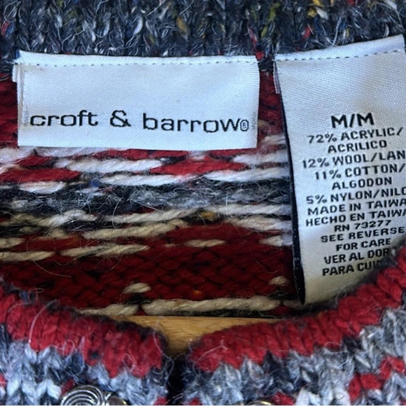 Vintage Croft & Barrow Knit Wool Snowflake Print Cardigan Sweater Size Medium - Picture 5 of 6